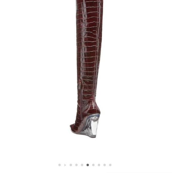Stuart Weitzman LUCITE 100 WEDGE BOOT AS SEEN ON KIM KARDASHIAN Size 7.5 Plum - Picture 5 of 11